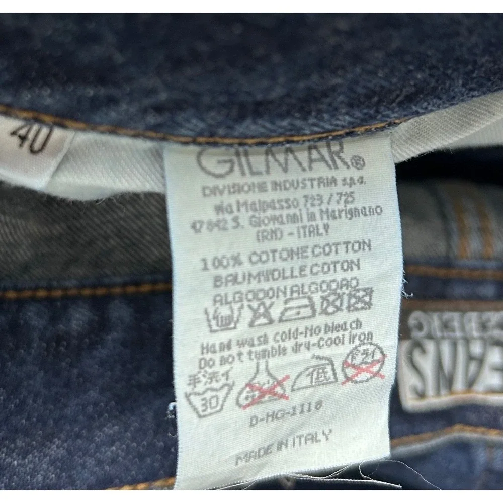 VTG‎ Iceberg Jeans Mens 36x32 Dark Wash Logo Print Wide Leg Denim Made in Italy